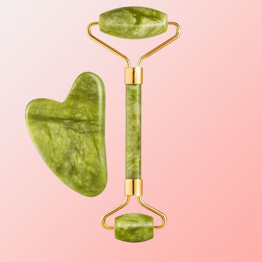 Set de massage visage : rouleau en jade et gua sha